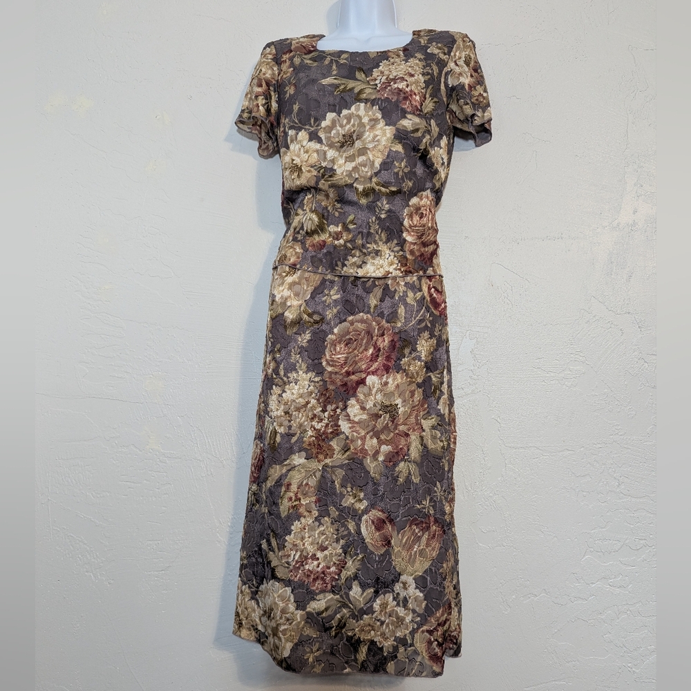 Vintage Elegant Floral Maxi Dress Cottage Romantic Ethereal Feminine Wedding S